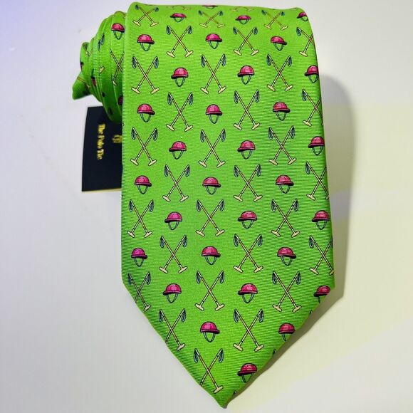 New w 🏷️ Polo Ralph Lauren Lime Green Silk Tie w Polo Graphics 61x3.75” - Picture 1 of 13